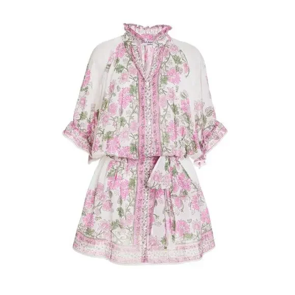 Juliet Dunn Blouson Mini Dress With Pink Floral Rose Print Cotton Tuckernuck - Picture 6 of 15